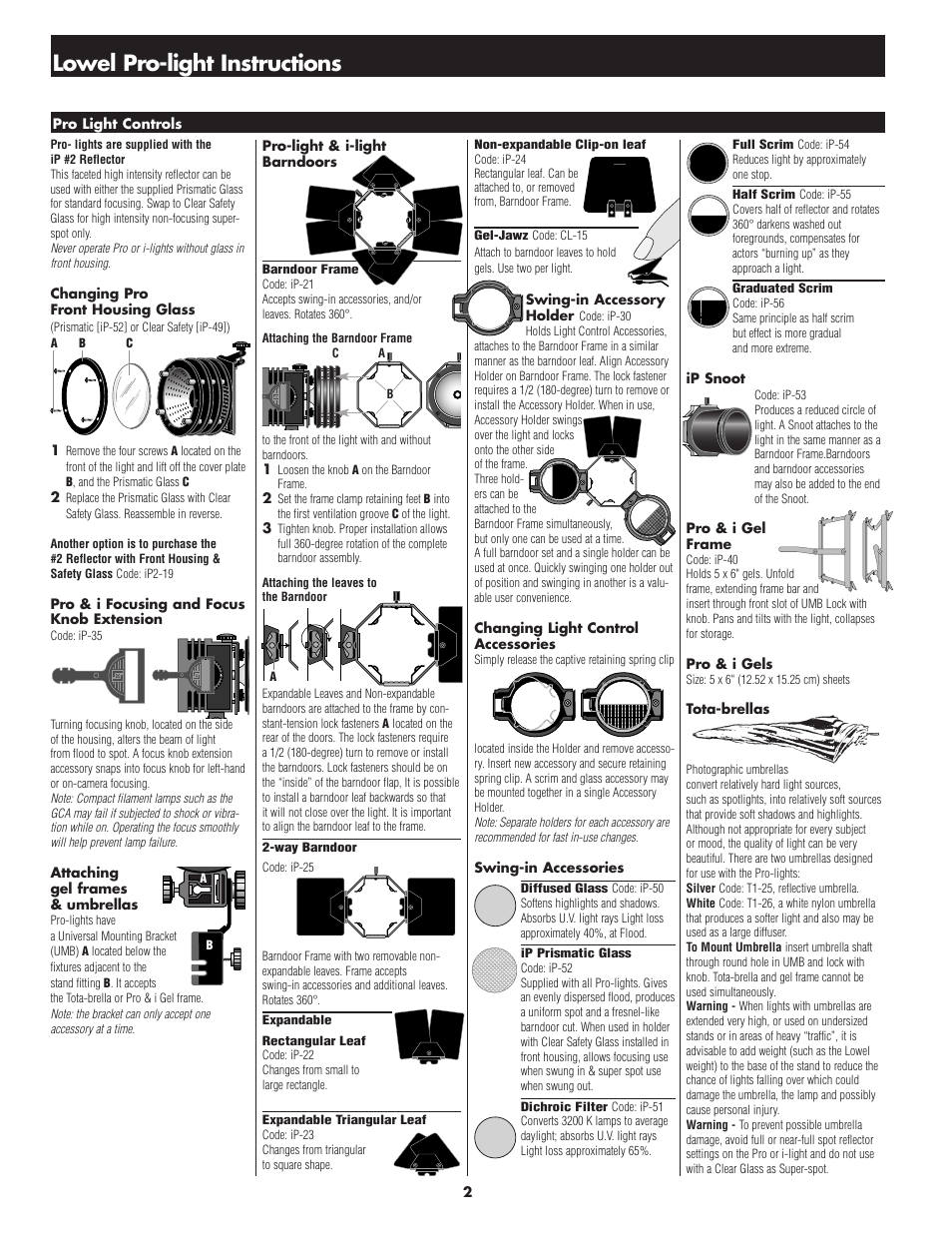 Lowel pro-light instructions | Tiffen Lowel Pro-light User Manual | Page 2 / 4