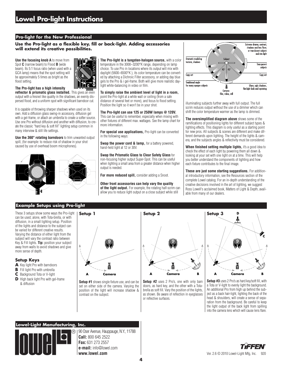 Lowel pro-light instructions | Tiffen Lowel Pro-light User Manual | Page 4 / 4