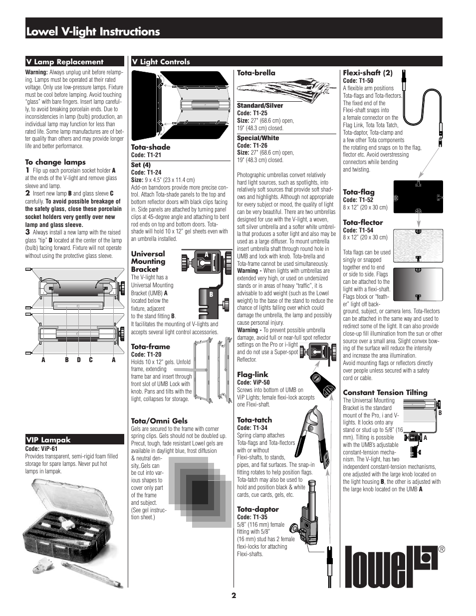 Lowel v-light instructions | Tiffen Lowel V-light User Manual | Page 2 / 5