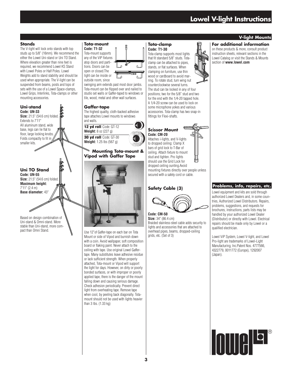 Lowel v-light instructions | Tiffen Lowel V-light User Manual | Page 3 / 5