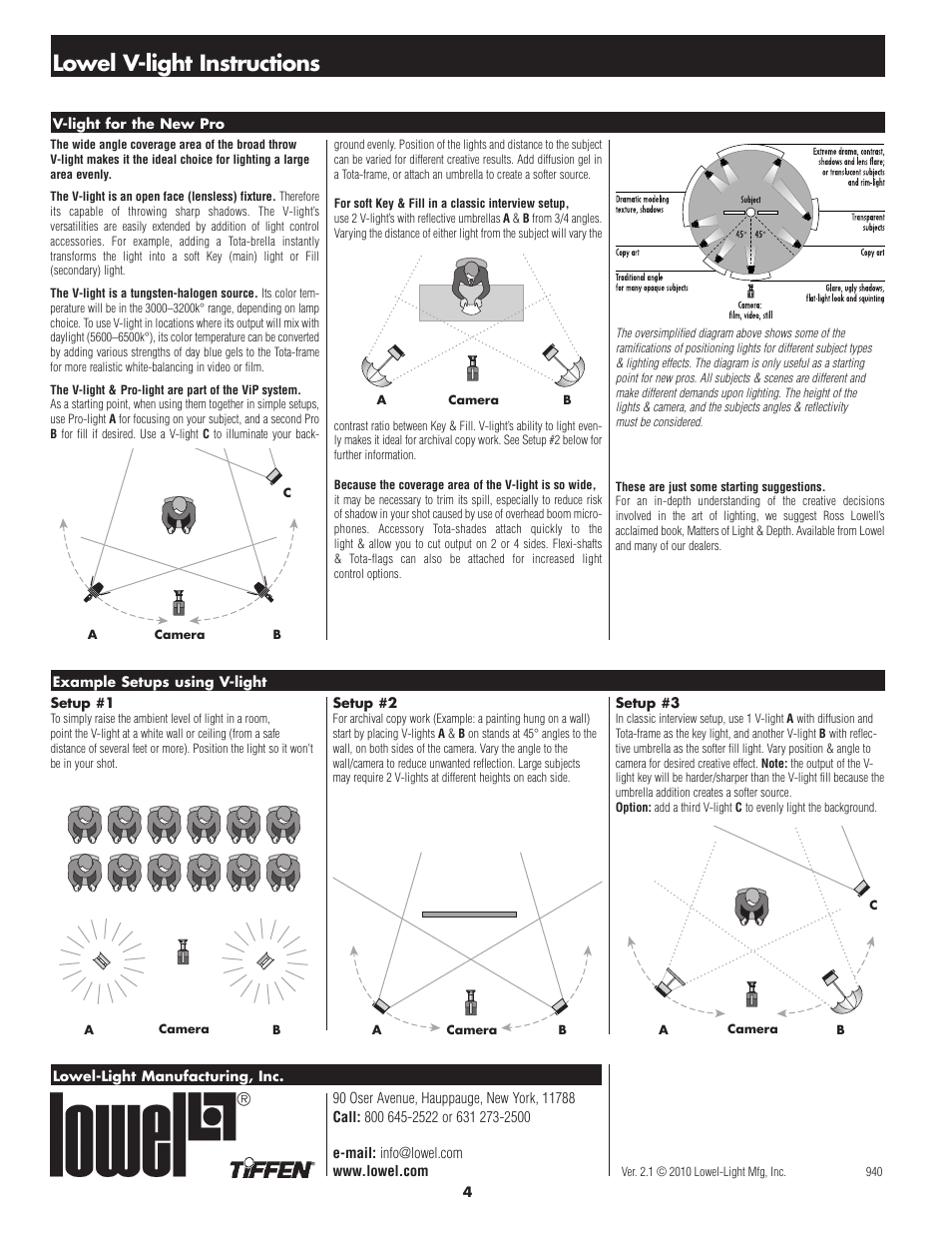 Lowel v-light instructions | Tiffen Lowel V-light User Manual | Page 4 / 5