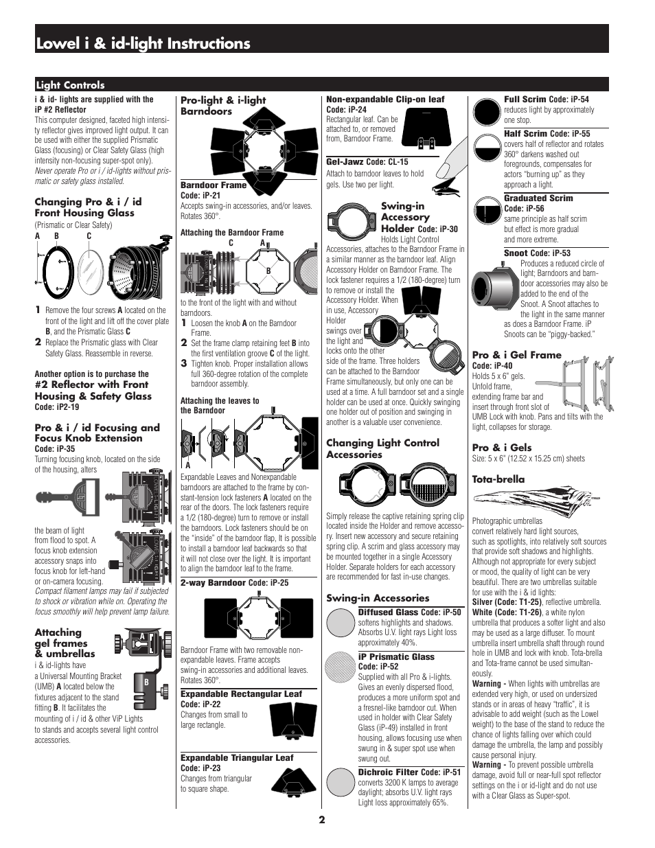 Lowel i & id-light instructions | Tiffen Lowel i Light User Manual | Page 2 / 4