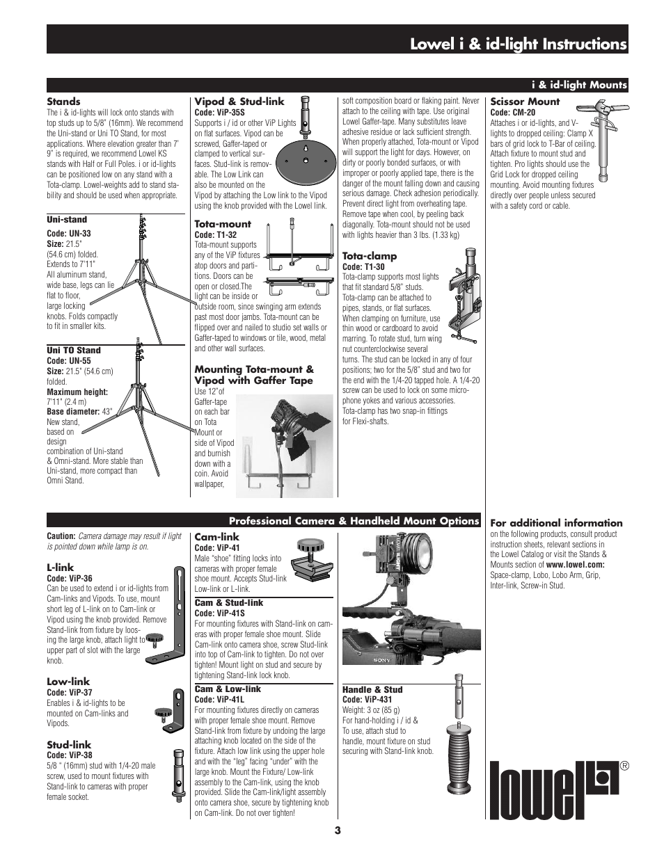 Lowel i & id-light instructions | Tiffen Lowel i Light User Manual | Page 3 / 4