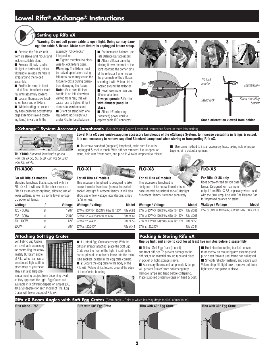 Lowel rifa, Exchange, Instructions | Tiffen Lowel Rifa eXchange User Manual | Page 2 / 4