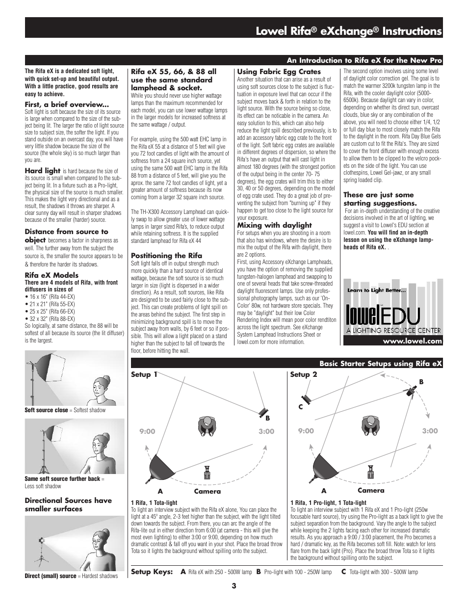 Lowel rifa, Exchange, Instructions | Tiffen Lowel Rifa eXchange User Manual | Page 3 / 4