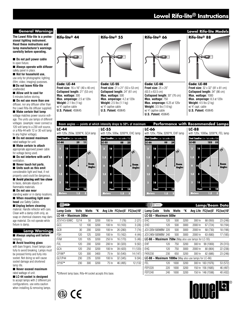 Tiffen Lowel Rifa-lite User Manual | 4 pages