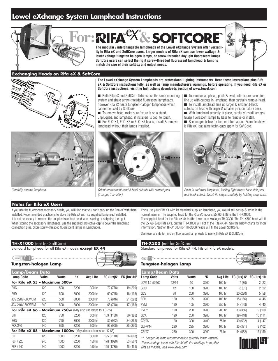 Tiffen Lowel eXchange System Lamphead User Manual | 2 pages