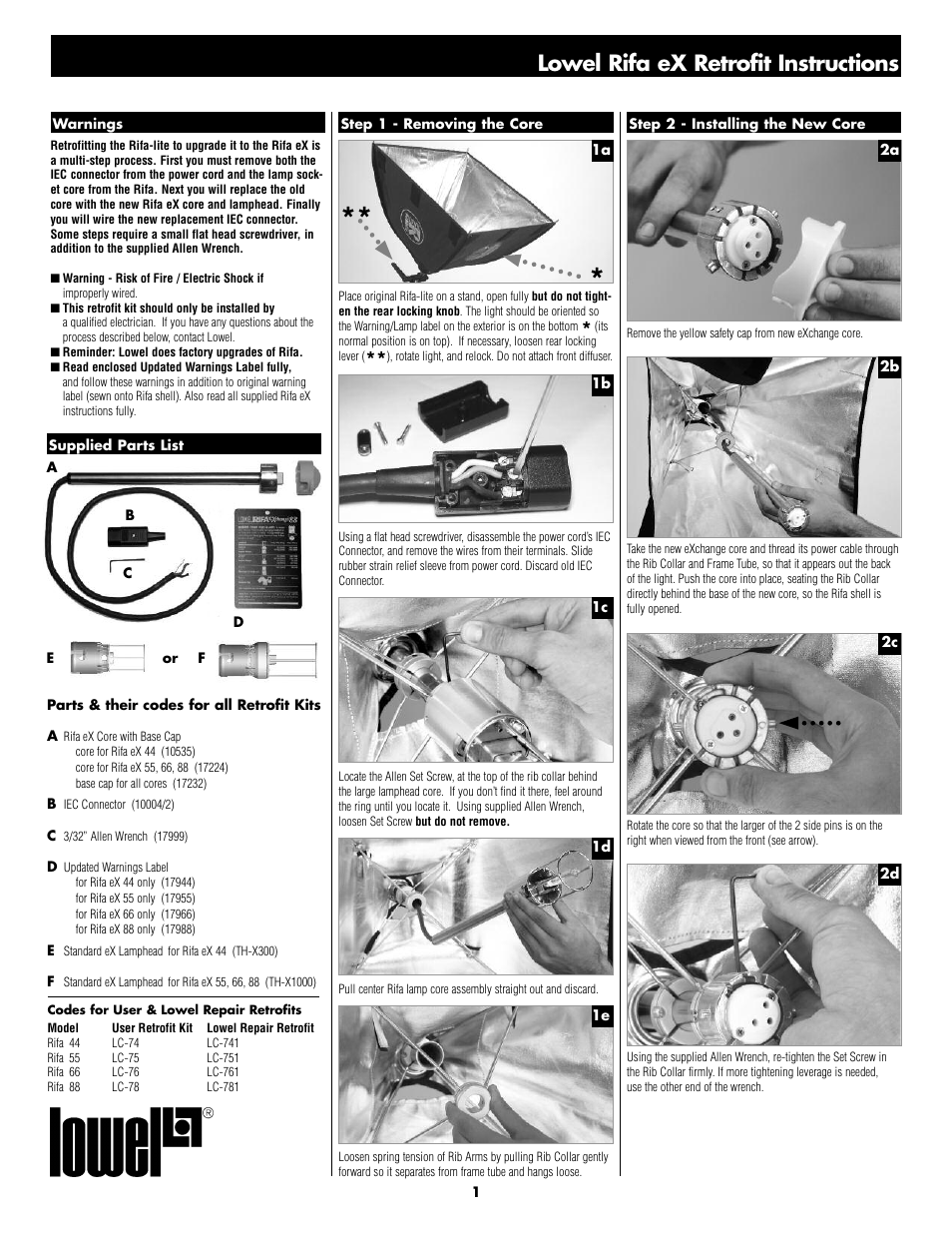 Tiffen Lowel Rifa eX Retrofit User Manual | 2 pages