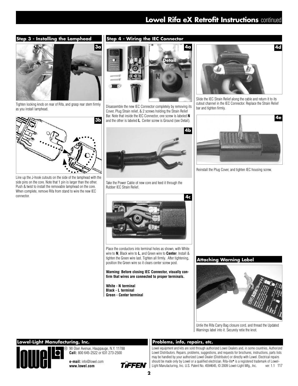 Lowel rifa ex retrofit instructions, Continued | Tiffen Lowel Rifa eX Retrofit User Manual | Page 2 / 2