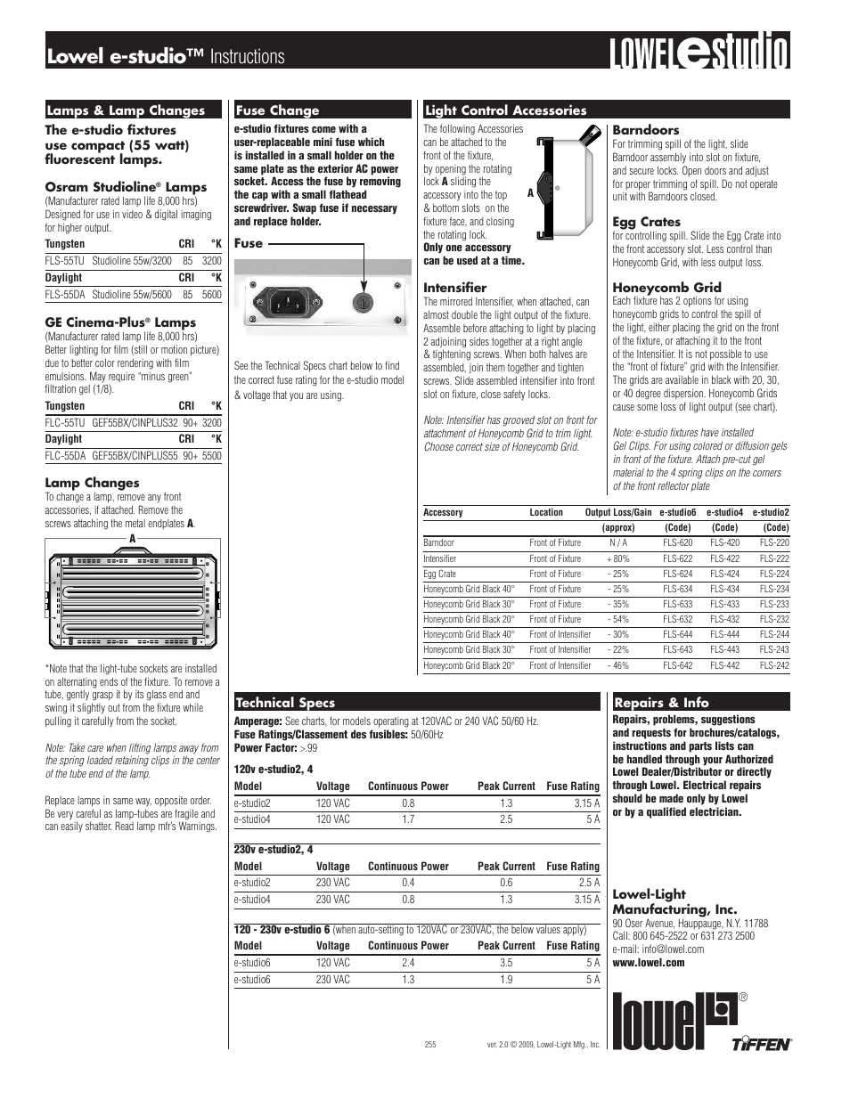 Lowel e-studio™ instructions | Tiffen Lowel e-studio User Manual | Page 2 / 2