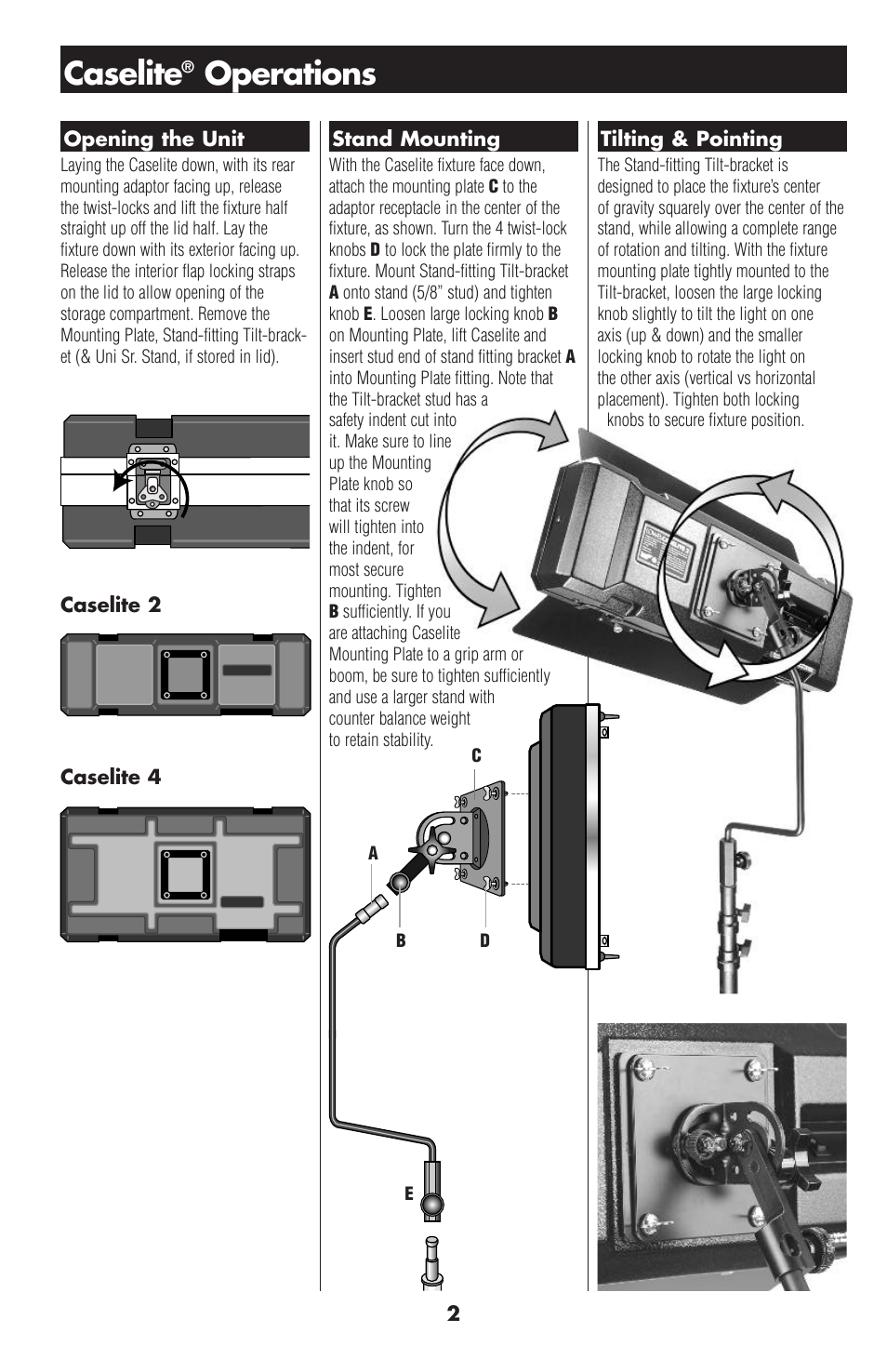 Caselite, Operations | Tiffen Lowel Caselite ce User Manual | Page 2 / 4