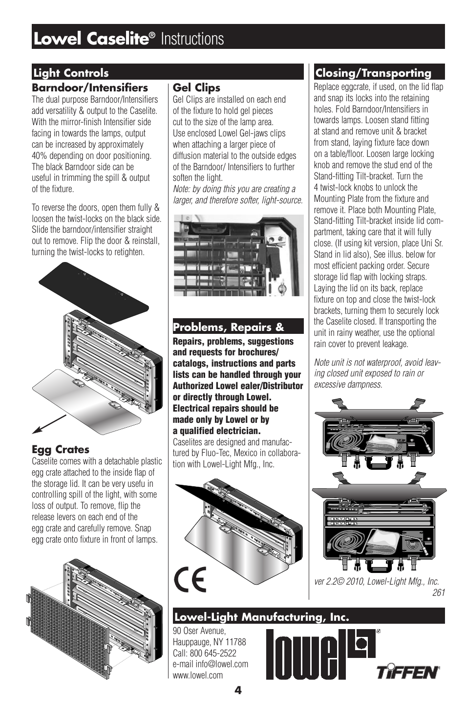 Lowel caselite, Instructions | Tiffen Lowel Caselite ce User Manual | Page 4 / 4