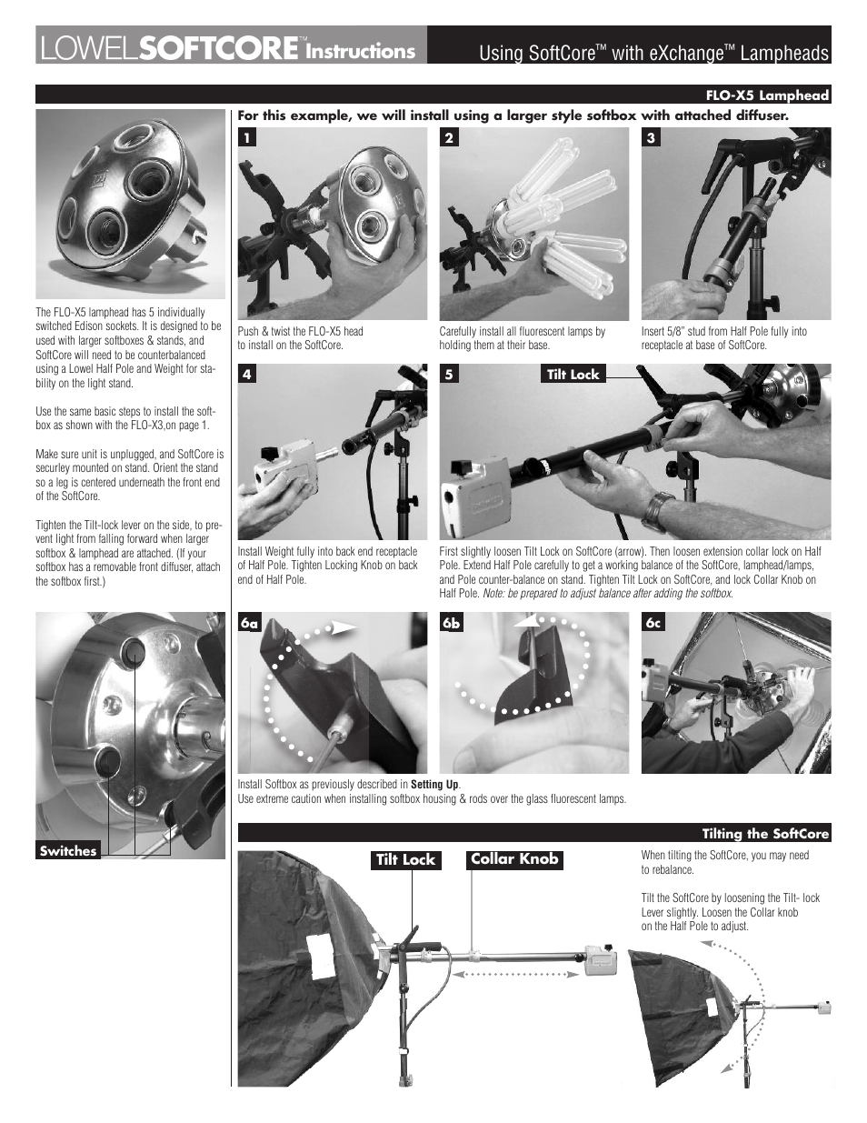 Using softcore, With exchange, Lampheads instructions | Tiffen Lowel SoftCore User Manual | Page 3 / 4