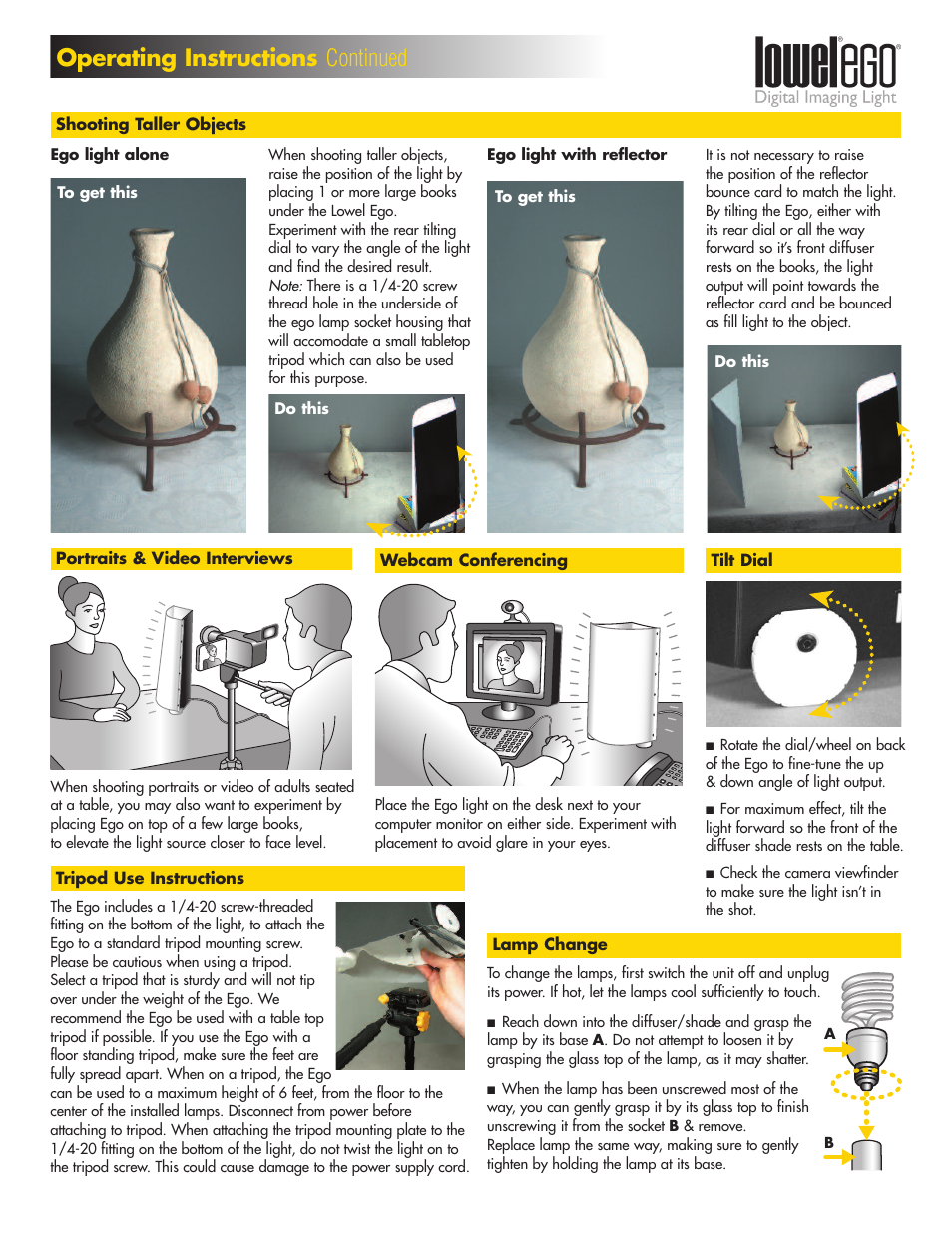 Tiffen Lowel Ego Operating Instructions User Manual | Page 2 / 2