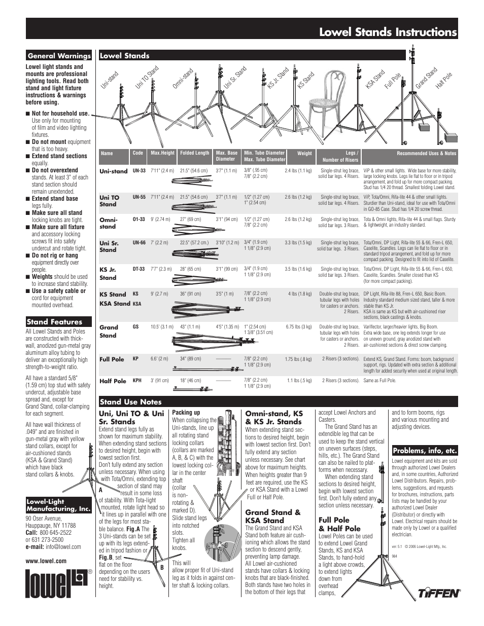 Tiffen Stands User Manual | 2 pages
