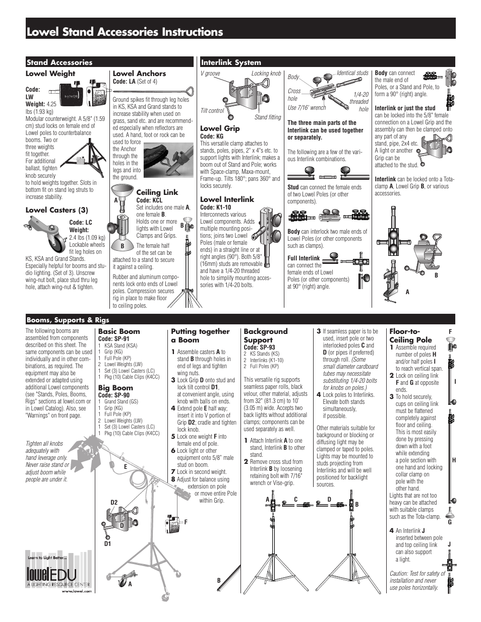 Lowel stand accessorie s instructions | Tiffen Stands User Manual | Page 2 / 2