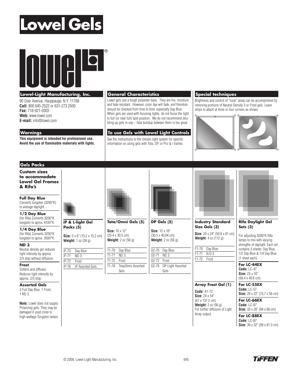 Tiffen Lowel Gels User Manual | 1 page