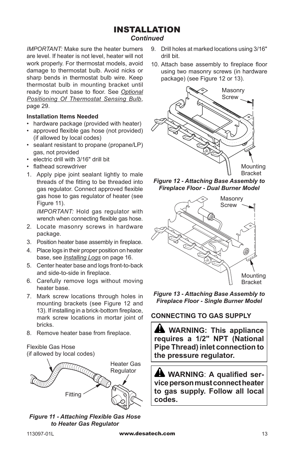 Installation | Desa Tech CRL3124PA/NA User Manual | Page 13 / 36