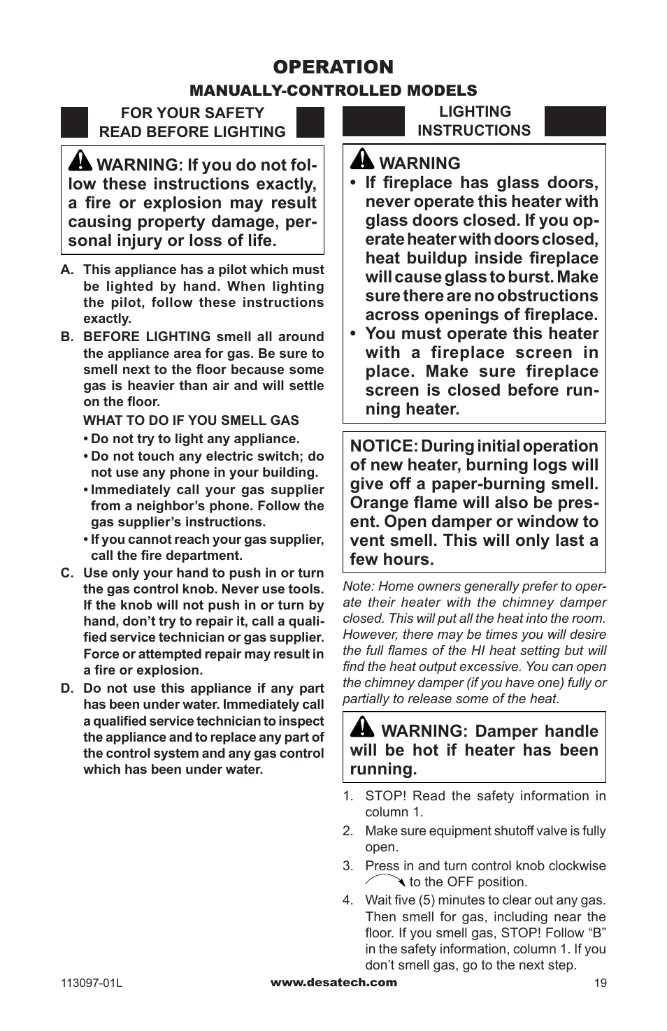 Operation | Desa Tech CRL3124PA/NA User Manual | Page 19 / 36