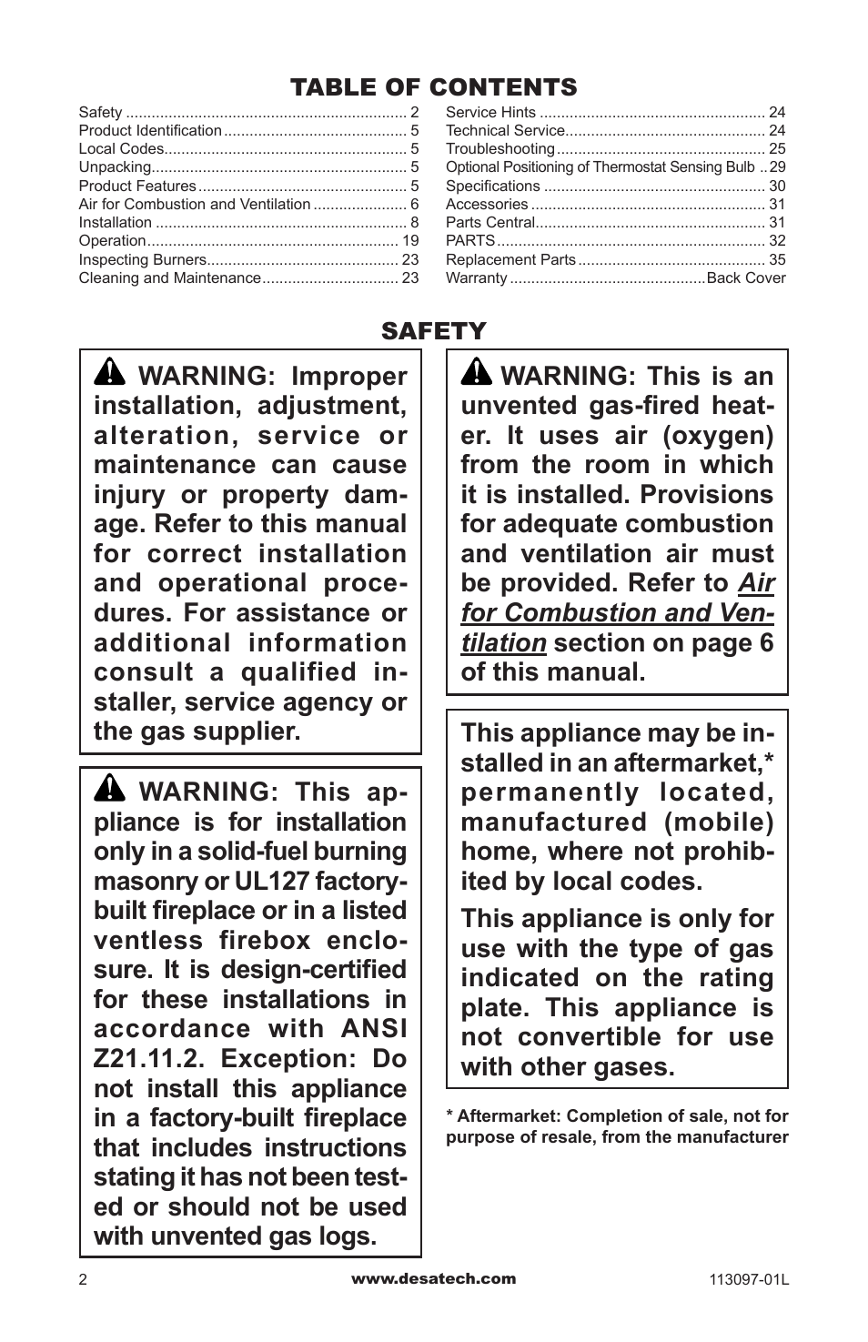 Safety | Desa Tech CRL3124PA/NA User Manual | Page 2 / 36