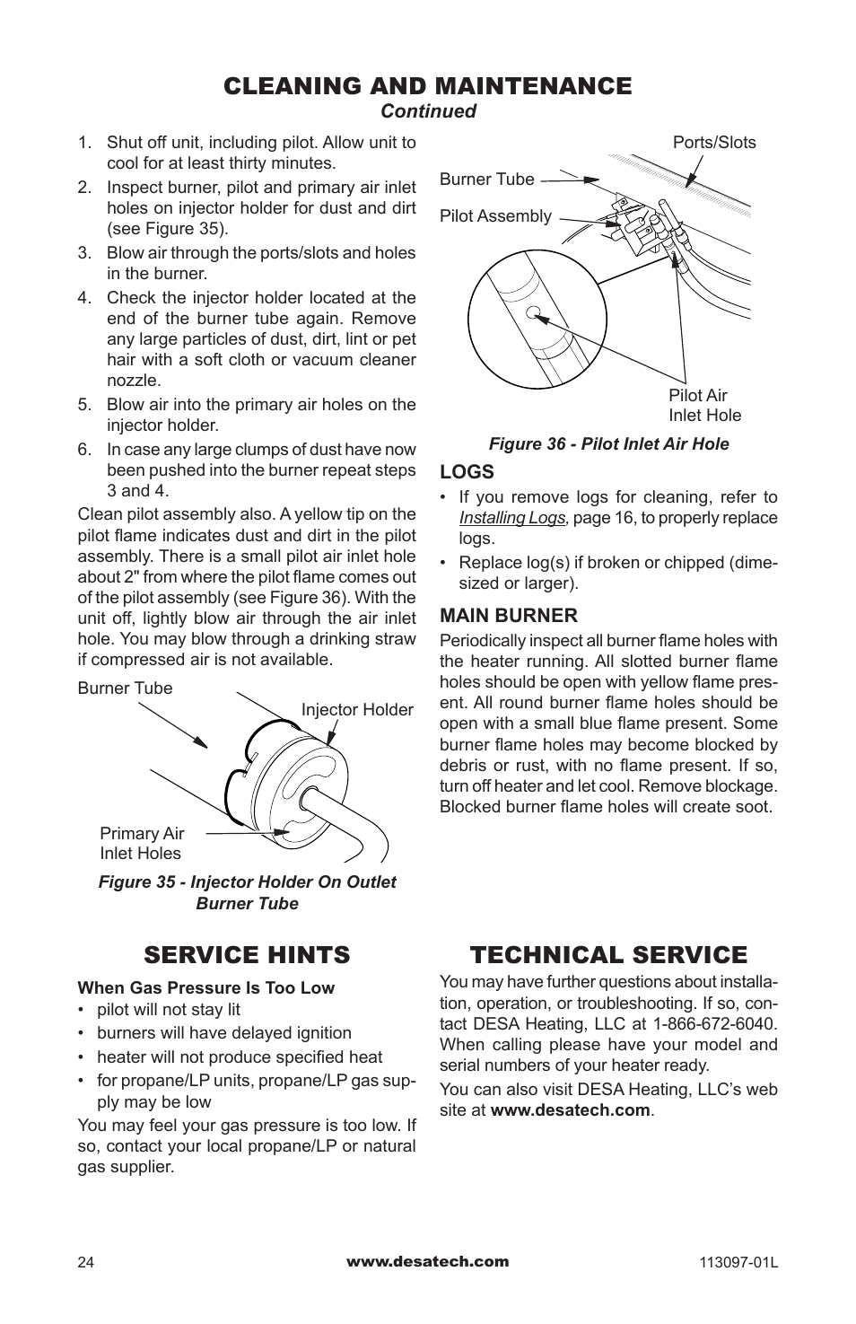 Service hints, Technical service, Cleaning and maintenance | Desa Tech CRL3124PA/NA User Manual | Page 24 / 36