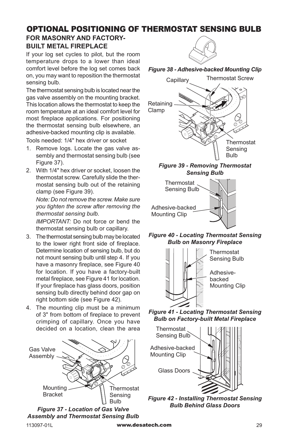 Optional positioning of thermostat sensing bulb | Desa Tech CRL3124PA/NA User Manual | Page 29 / 36