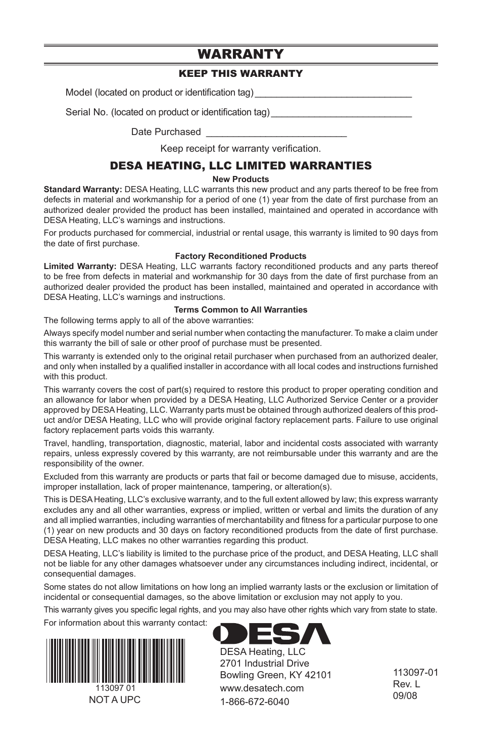 Warranty | Desa Tech CRL3124PA/NA User Manual | Page 36 / 36