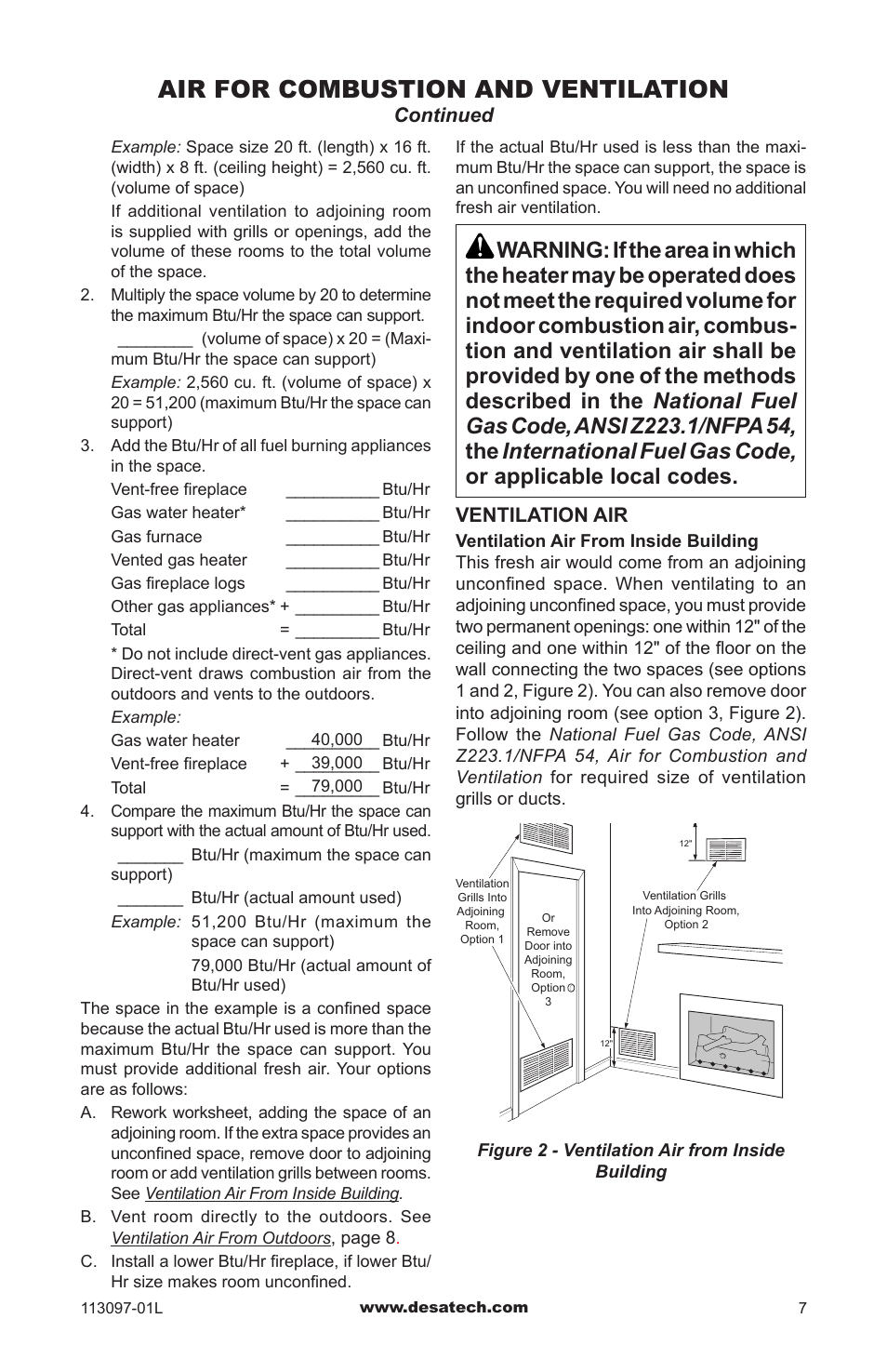 Air for combustion and ventilation | Desa Tech CRL3124PA/NA User Manual | Page 7 / 36