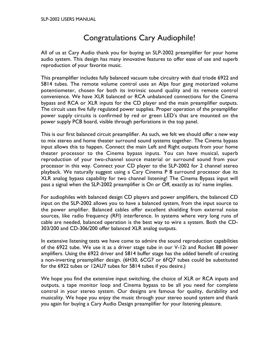 Cary Audio Design SLP-2002 User Manual | Page 2 / 7