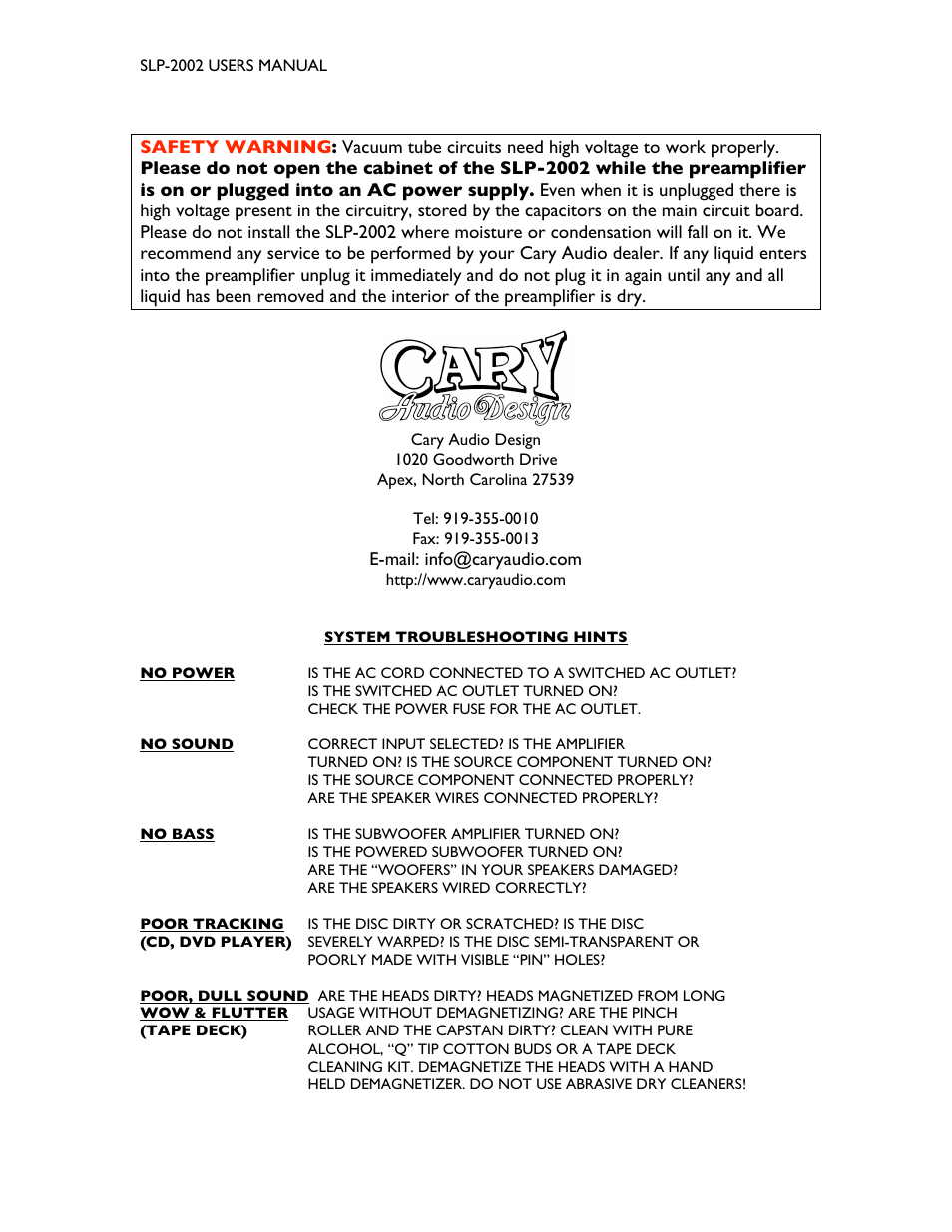 Cary Audio Design SLP-2002 User Manual | Page 6 / 7