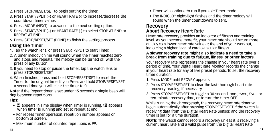 Recovery | Timex W-270 User Manual | Page 12 / 88