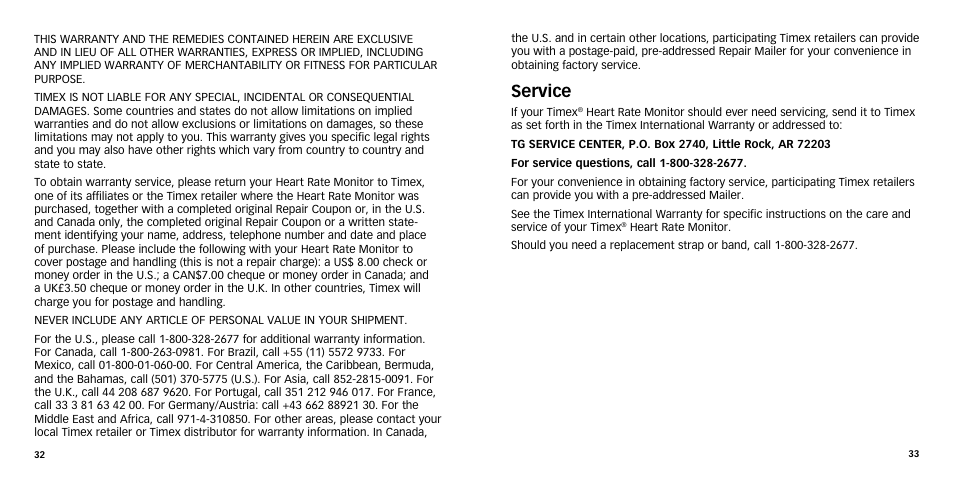 Service | Timex W-270 User Manual | Page 19 / 88