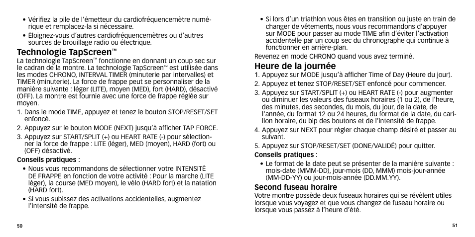 Technologie tapscreen, Heure de la journée | Timex W-270 User Manual | Page 28 / 88