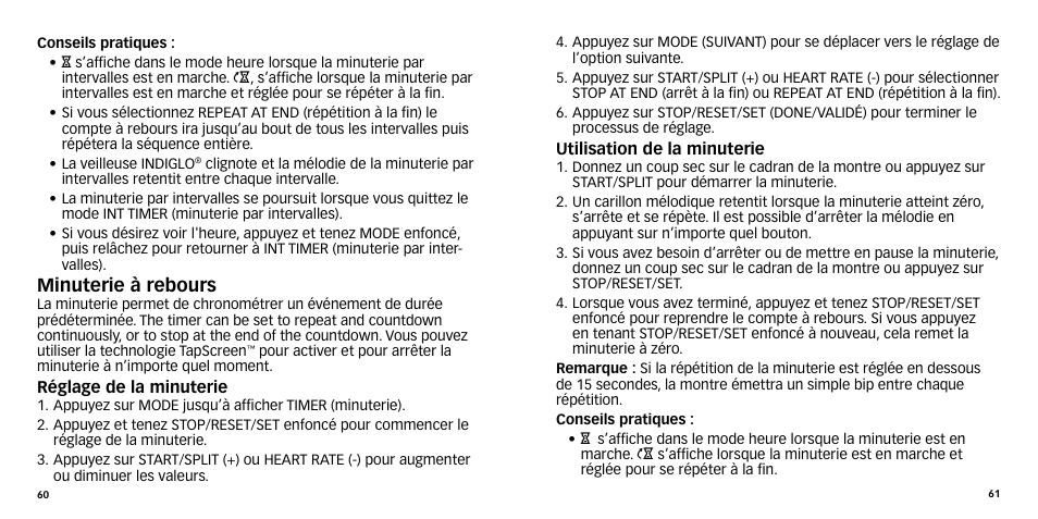 Minuterie à rebours | Timex W-270 User Manual | Page 33 / 88