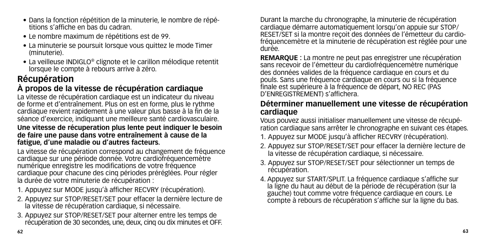 Récupération | Timex W-270 User Manual | Page 34 / 88