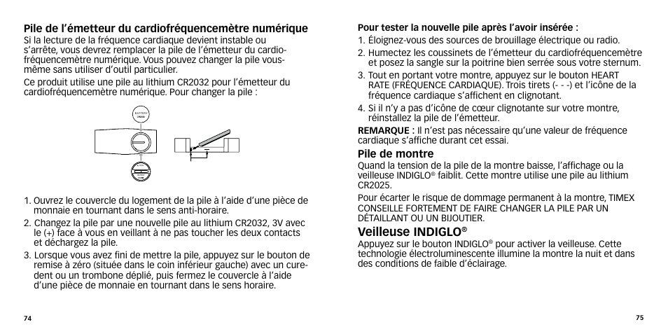 Veilleuse indiglo | Timex W-270 User Manual | Page 40 / 88