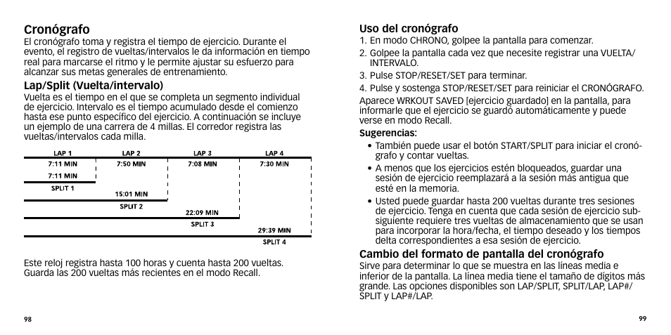 Cronógrafo | Timex W-270 User Manual | Page 52 / 88