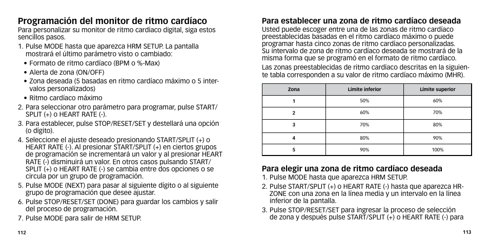 Programación del monitor de ritmo cardíaco | Timex W-270 User Manual | Page 59 / 88