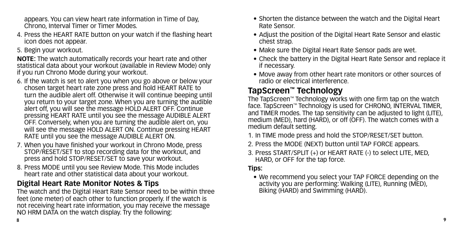 Tapscreen, Technology | Timex W-270 User Manual | Page 7 / 88