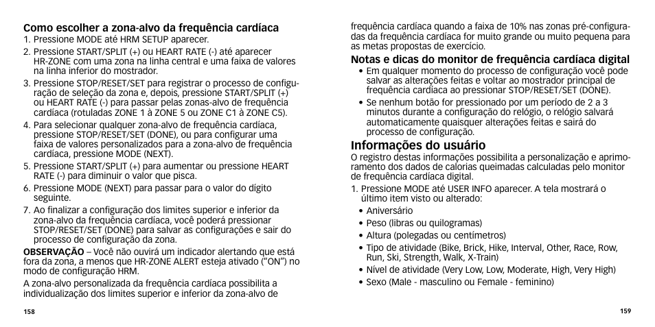 Informações do usuário | Timex W-270 User Manual | Page 82 / 88