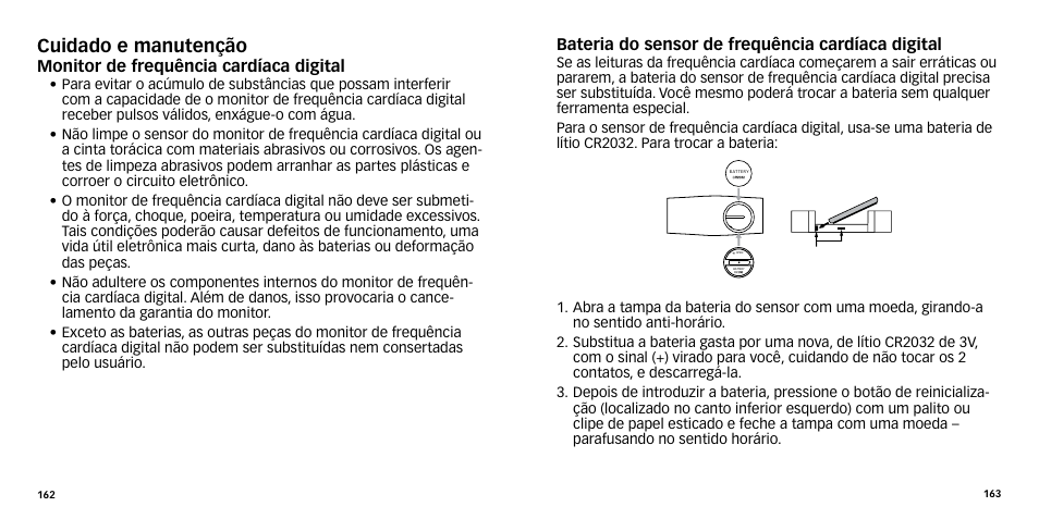 Cuidado e manutenção | Timex W-270 User Manual | Page 84 / 88