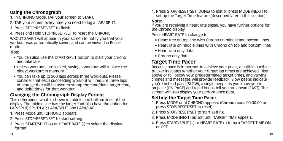 Target time pacer | Timex W-270 User Manual | Page 9 / 88