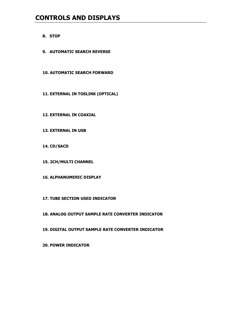 Controls and displays | Cary Audio Design SUPER AUDIO CD PLAYER CD 303 T SACD User Manual | Page 10 / 26