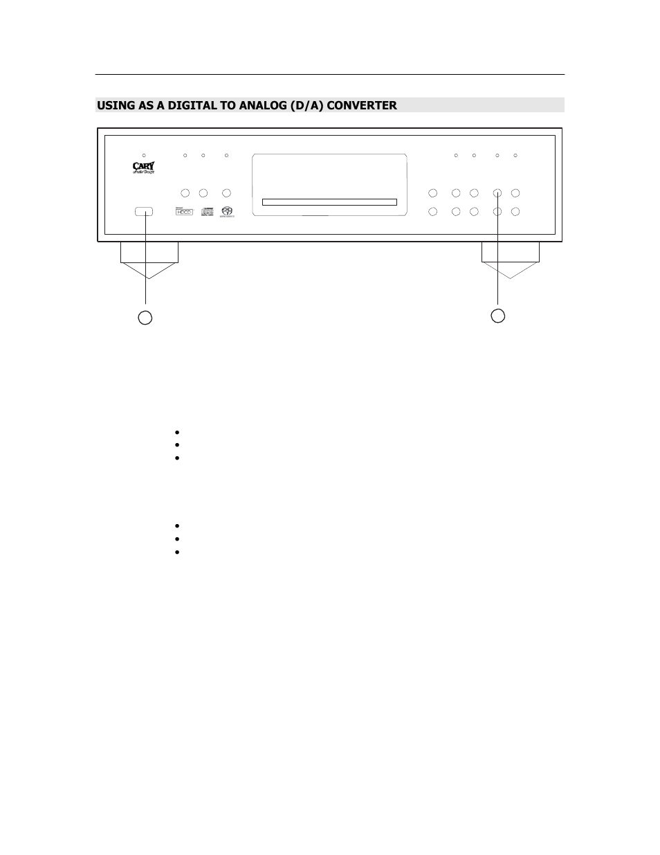 Digital to analog converter, Using as a digital to analog (d/a) converter | Cary Audio Design SUPER AUDIO CD PLAYER CD 303 T SACD User Manual | Page 20 / 26
