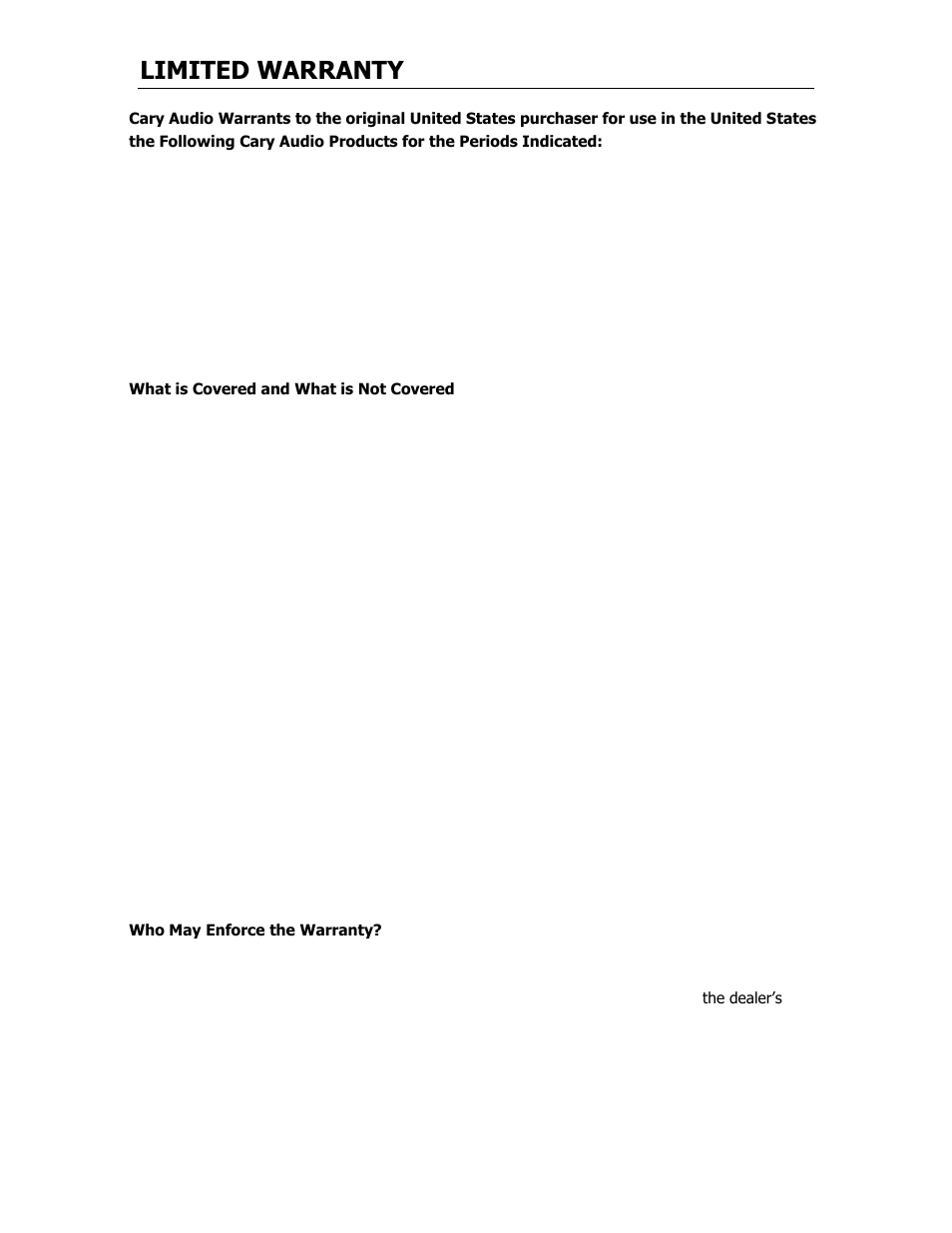Limited warranty | Cary Audio Design SUPER AUDIO CD PLAYER CD 303 T SACD User Manual | Page 23 / 26