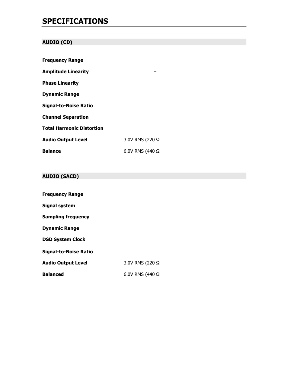 Specifications | Cary Audio Design SUPER AUDIO CD PLAYER CD 303 T SACD User Manual | Page 8 / 26