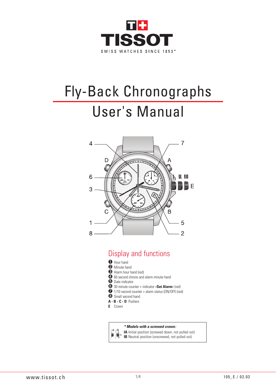 Tissot 105 User Manual | 4 pages