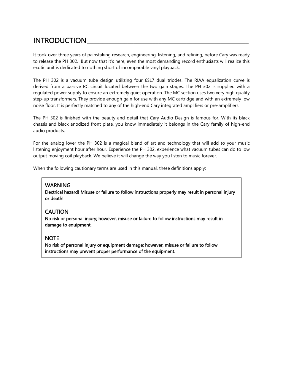 Introduction | Cary Audio Design PH 302 User Manual | Page 3 / 9