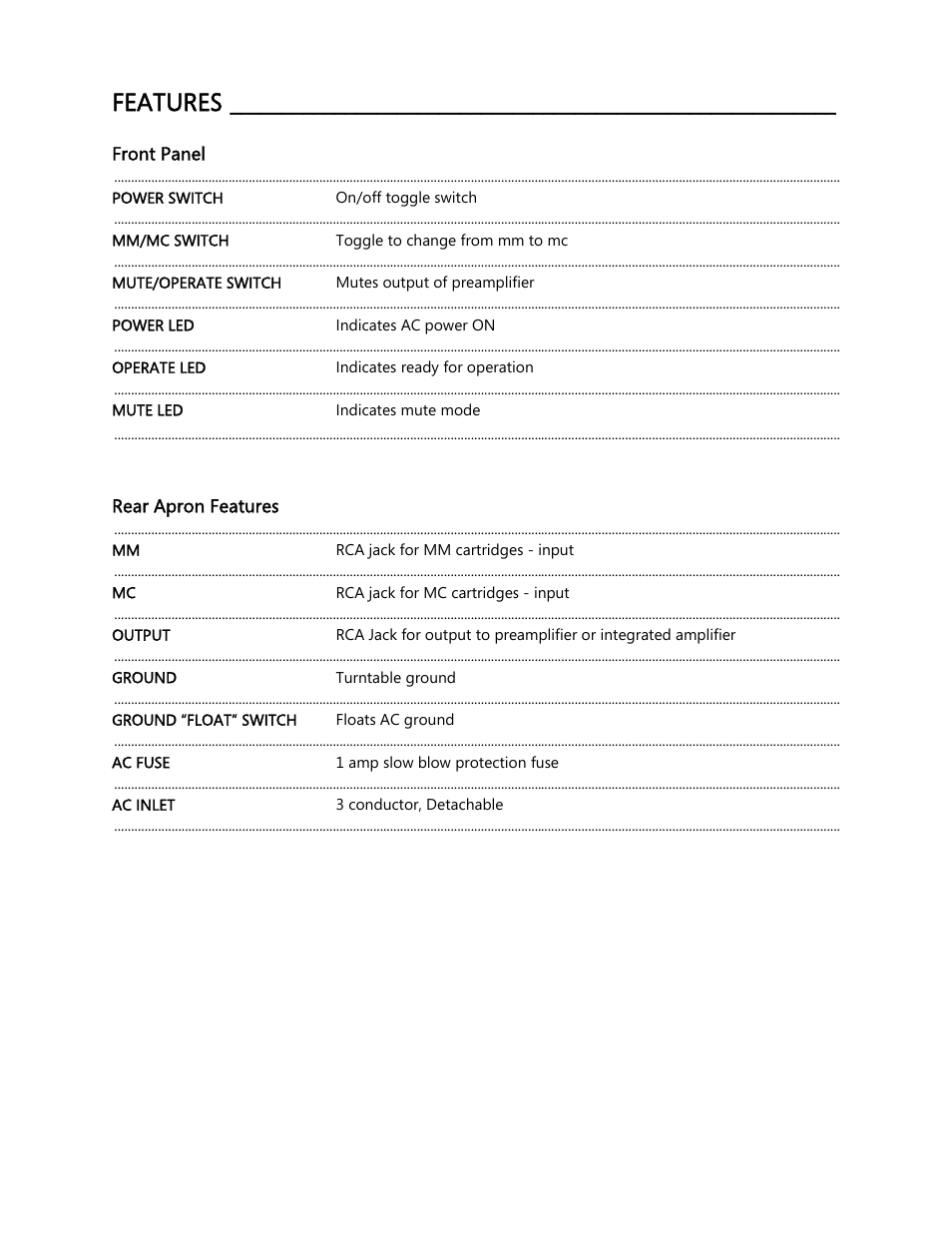 Features | Cary Audio Design PH 302 User Manual | Page 5 / 9