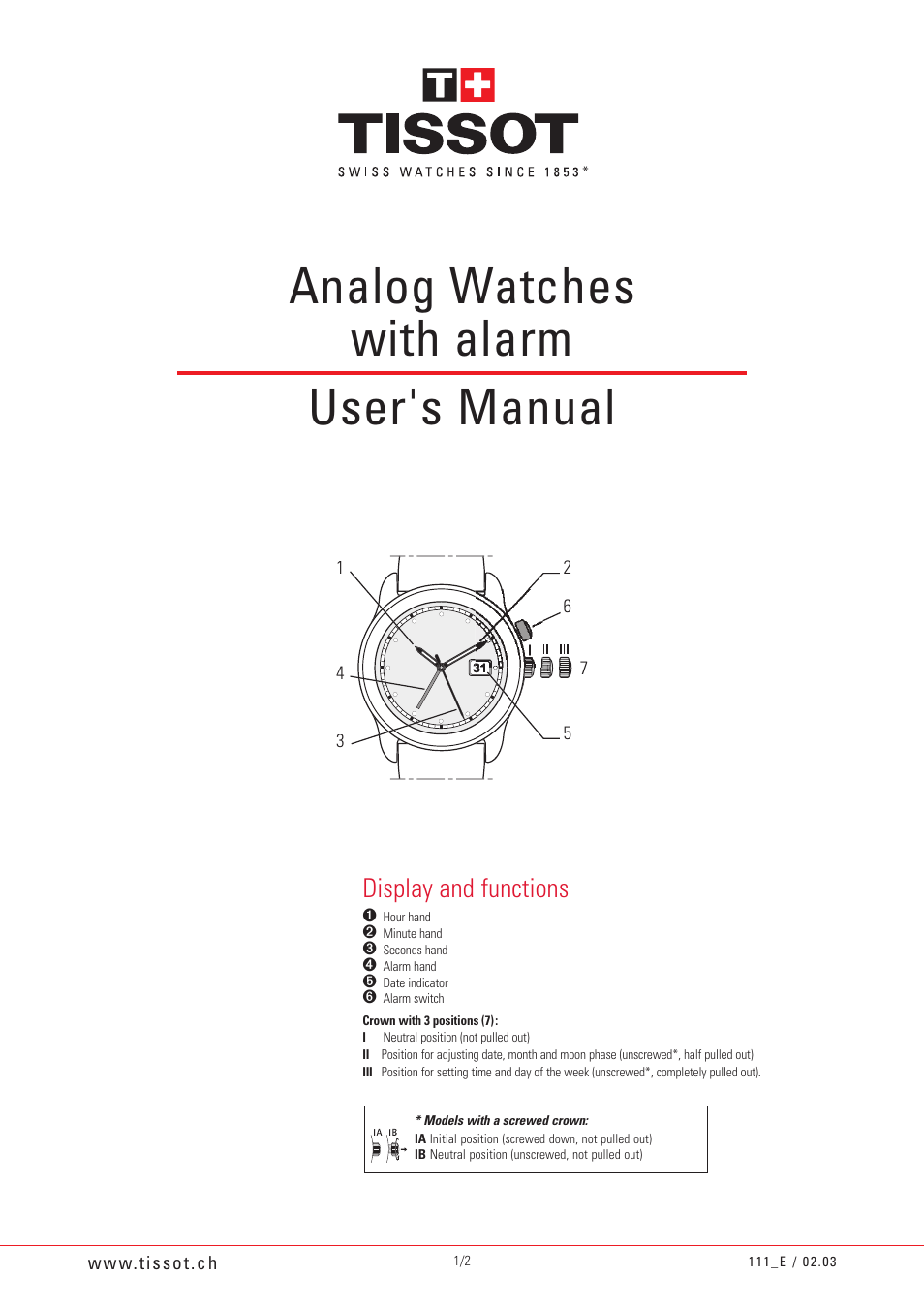 Tissot 111 User Manual | 2 pages